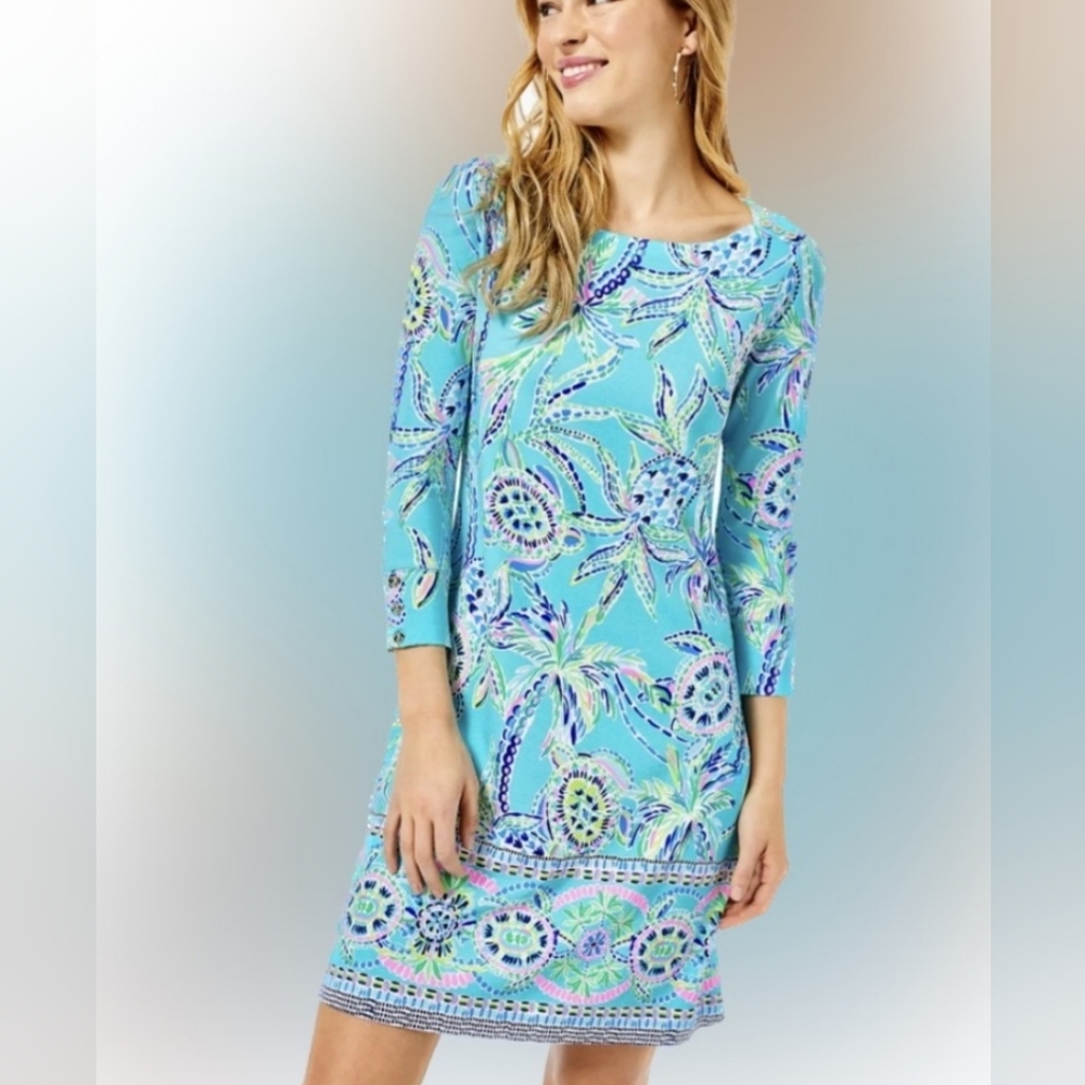 NWOT Lilly Pulitzer UPF 50+ Sophie Midi Dress Bermuda Blue Turtle Pattern